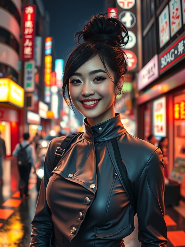 Confident Cyberpunk Goddess Walks Shibuya Streets