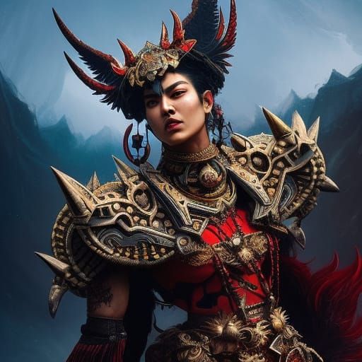 Aztec Demon Portrait in Hyperdetailed Style