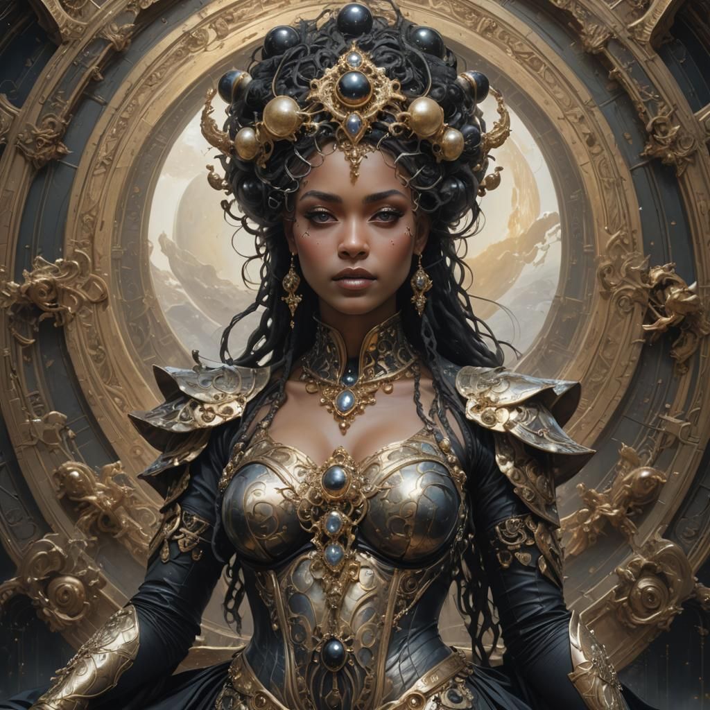 Onyx Goddess Portrait in Rococo Style