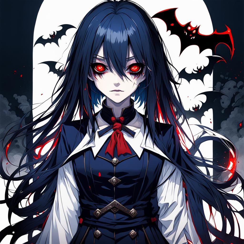 Emo Vampire Girl Anime Illustration in Horror Style