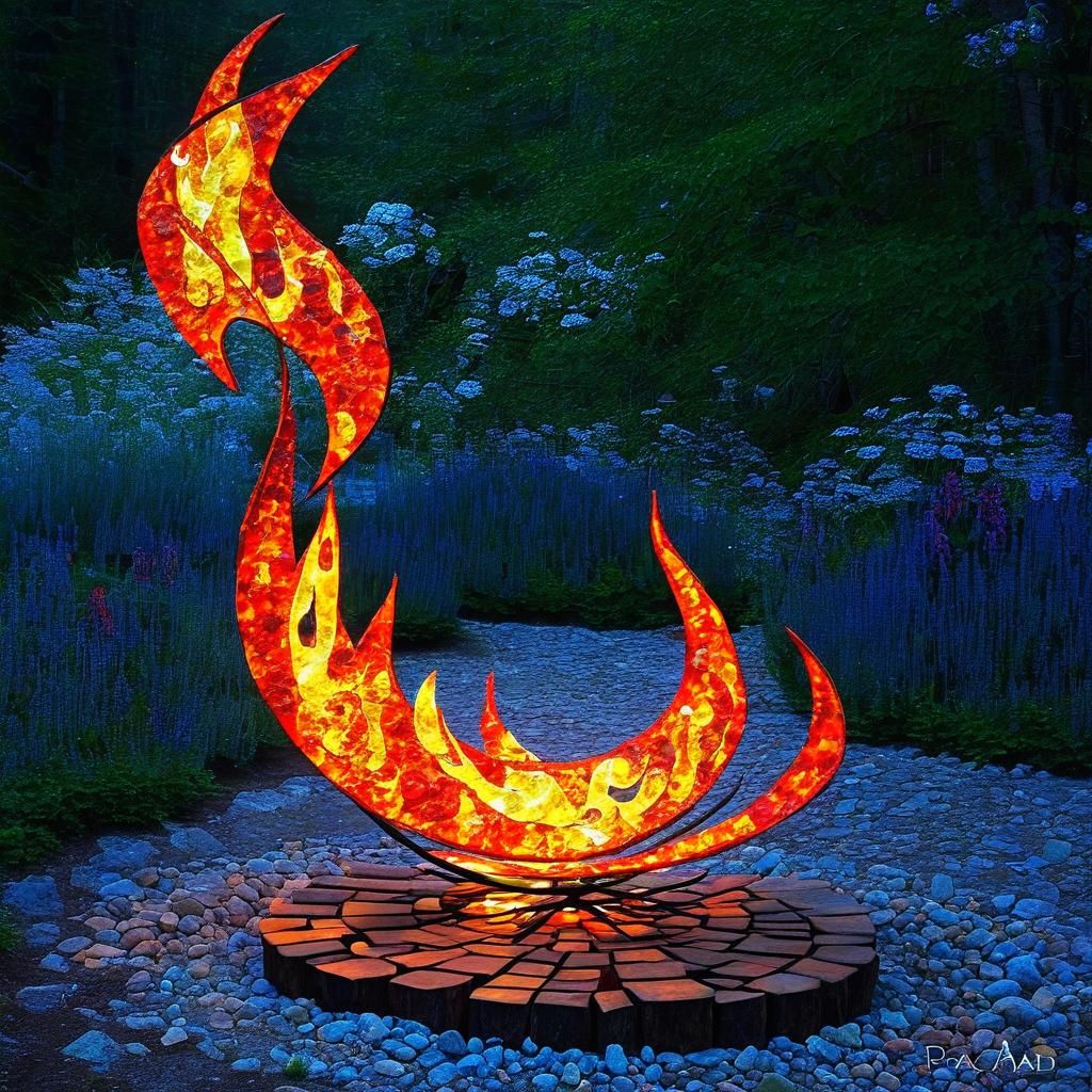 Vibrant Fire Sculpture Inspired by Trapunto Art