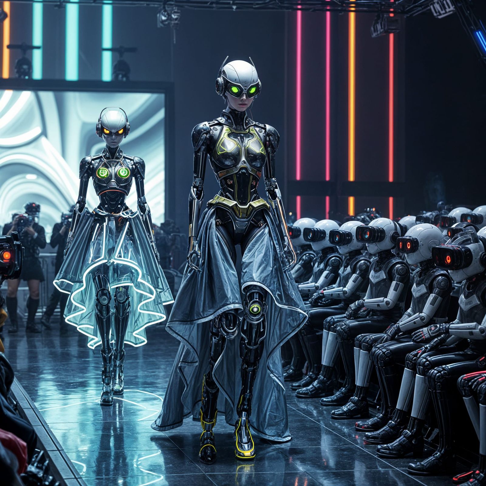 Avant-Garde Fashion Show in a Futuristic Cyberpunk World