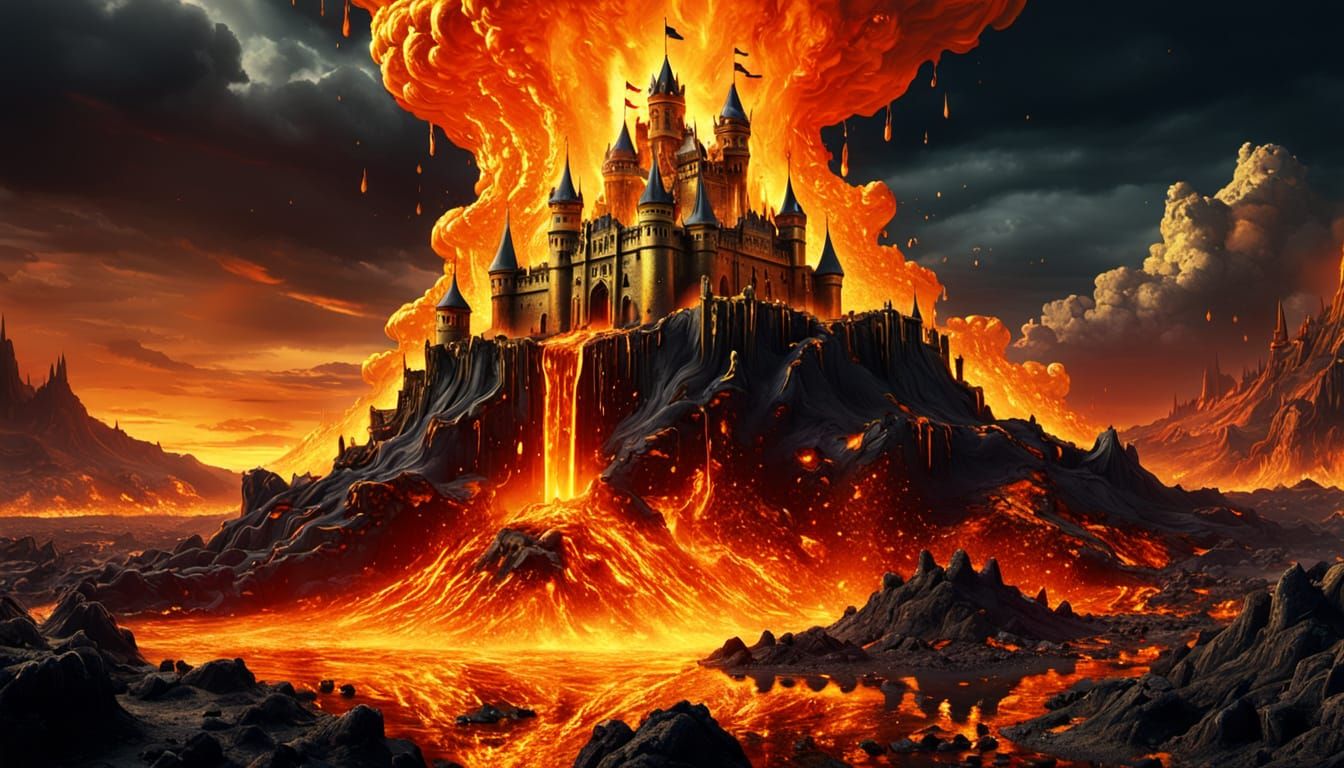 Giant golden castle melting slowly