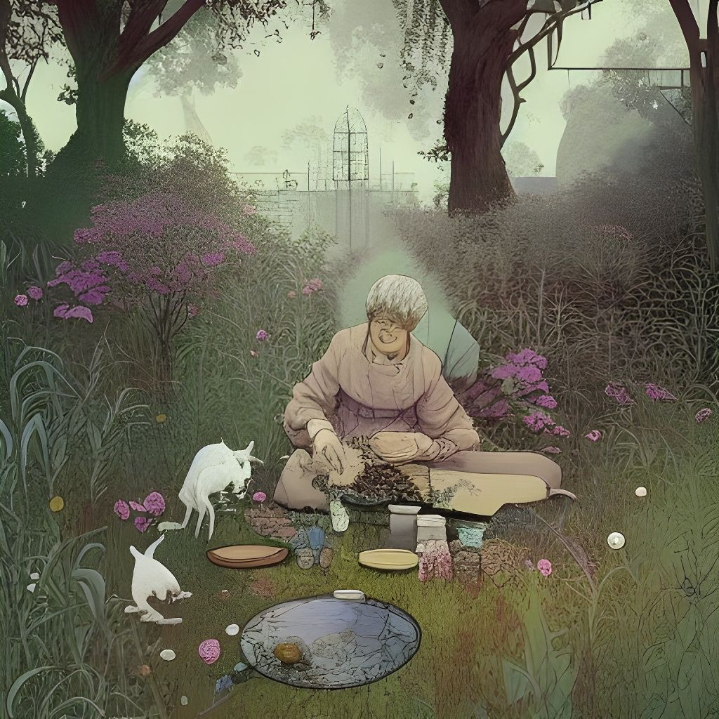 Herbalists in Golden Hour: Detailed Matte Painting