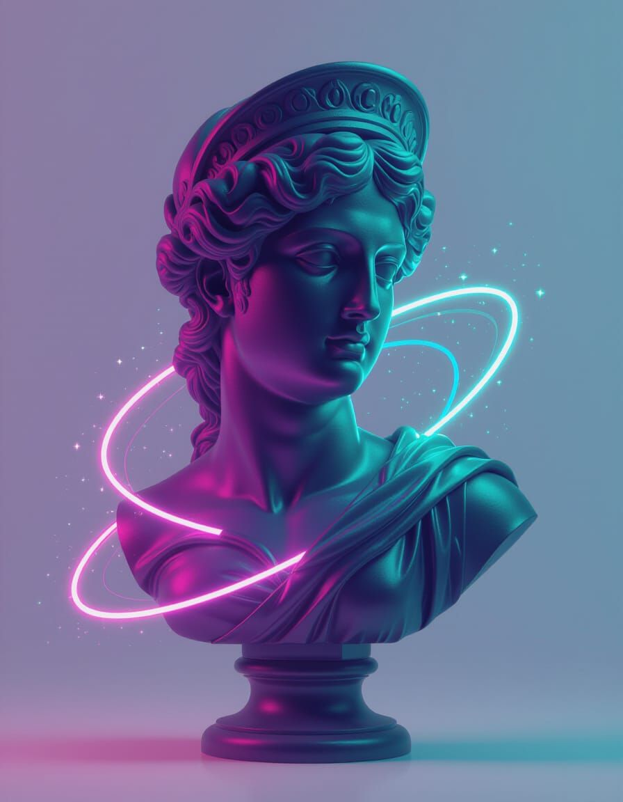 Classic Statue Busto in Vaporwave Neon Light