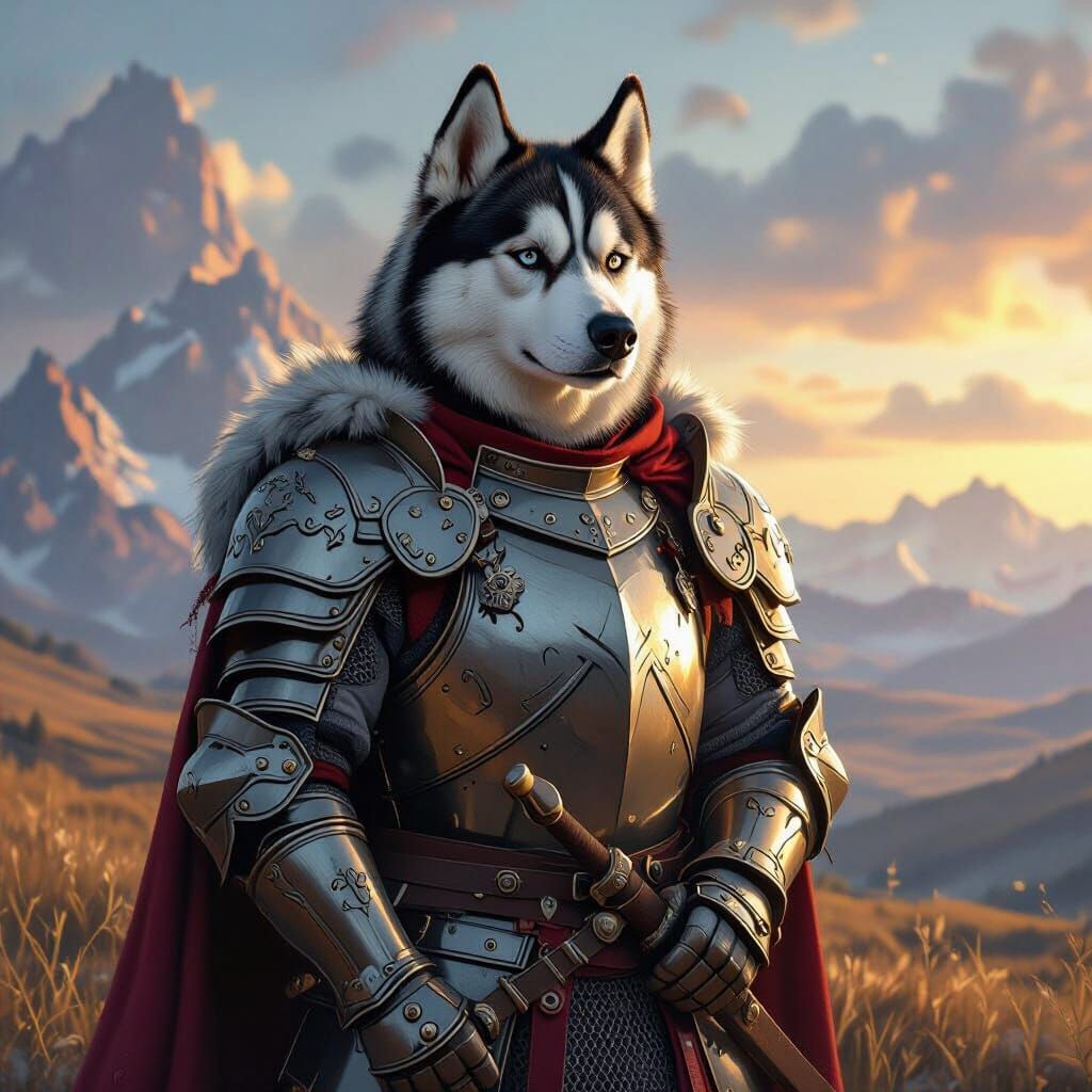 Husky Knight in Shining Armor: Digital Fantasy Painting