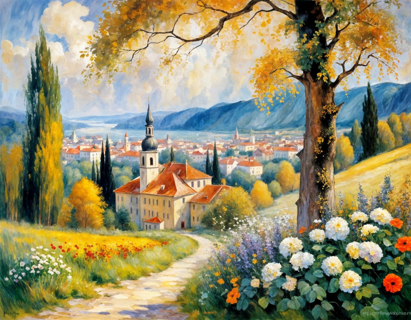 Austro-Hungarian Landscape in Golden Ornate Style