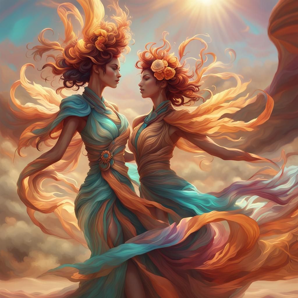 Wind Elementals Dancing in Desert as Digital Art