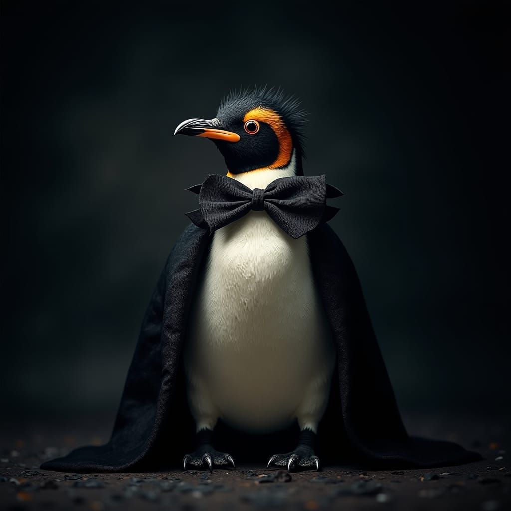 Halloween Penguin in Dark Autumnal Setting