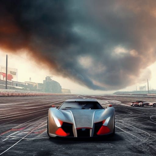 Cars Race Through Abandoned City: Digital Matte Painting