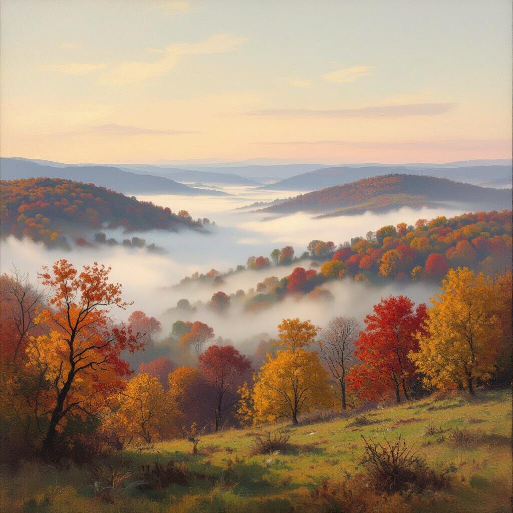 Autumn Valley Oil Painting in Expressive, Painterly Style