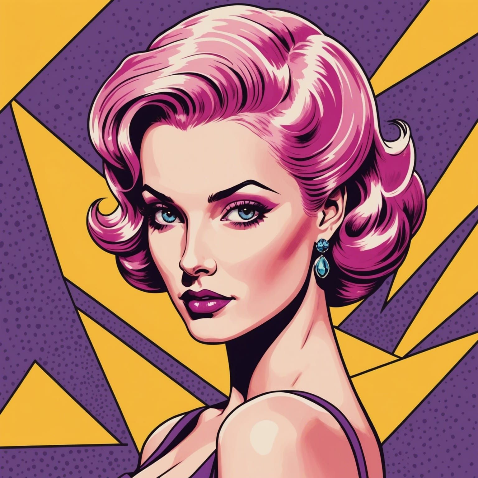 Pink-Haired Woman in 50s Pop Art Style
