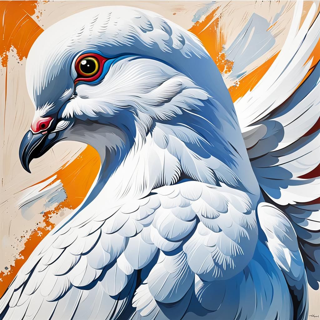 Abstract White Pigeon Art in Complementary Colors