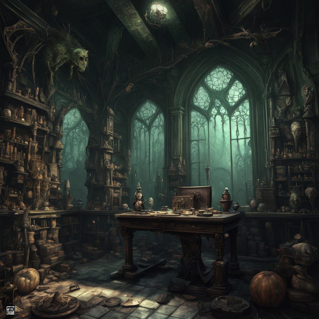 Vampire Alchemist's Steampunk Lab in Gothic Horror Style