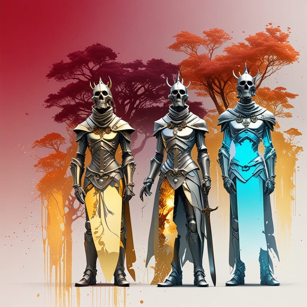 Surreal Knights in a Forest Clearing