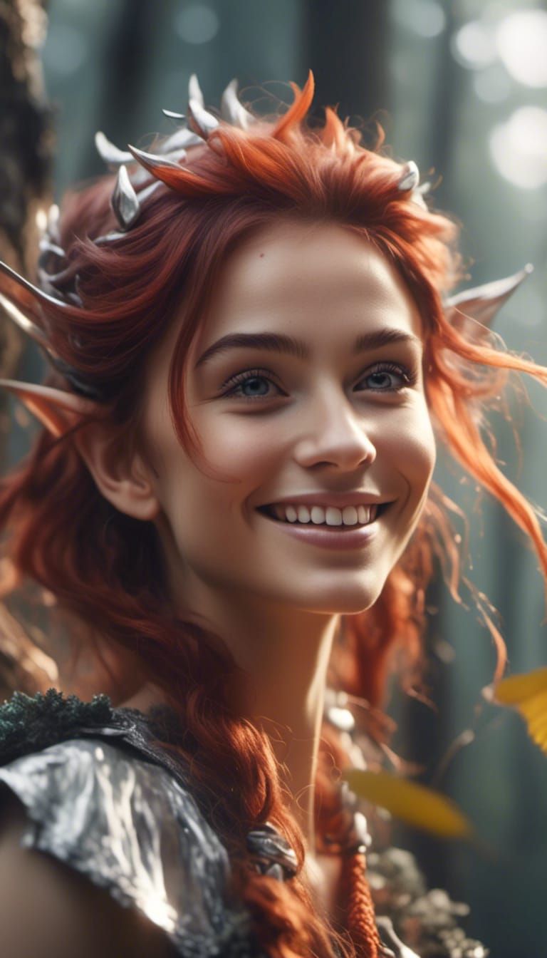 Hyperrealistic Elf Girl Portrait in Forest Setting
