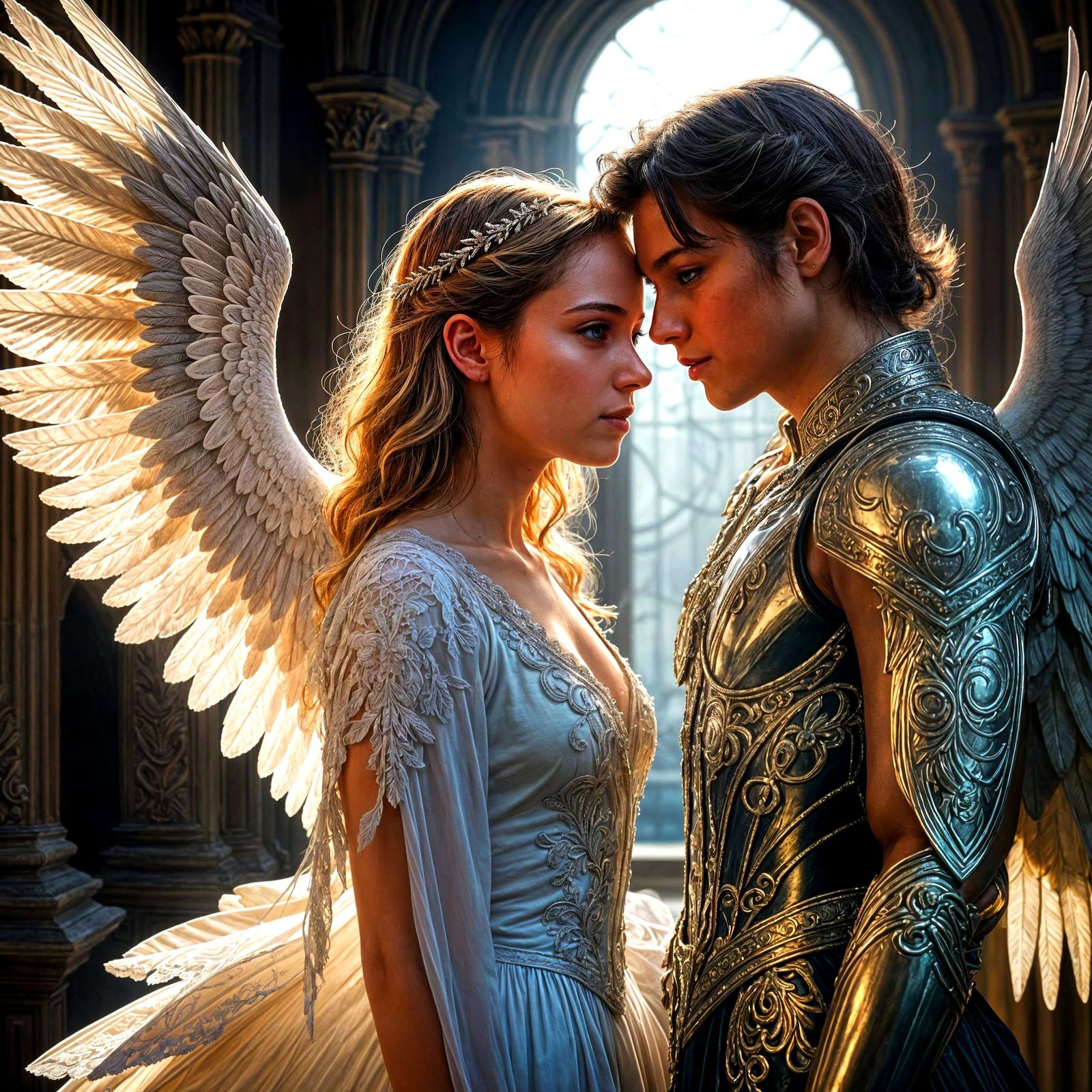 Angel and Devil Intertwined in Surreal Digital Art