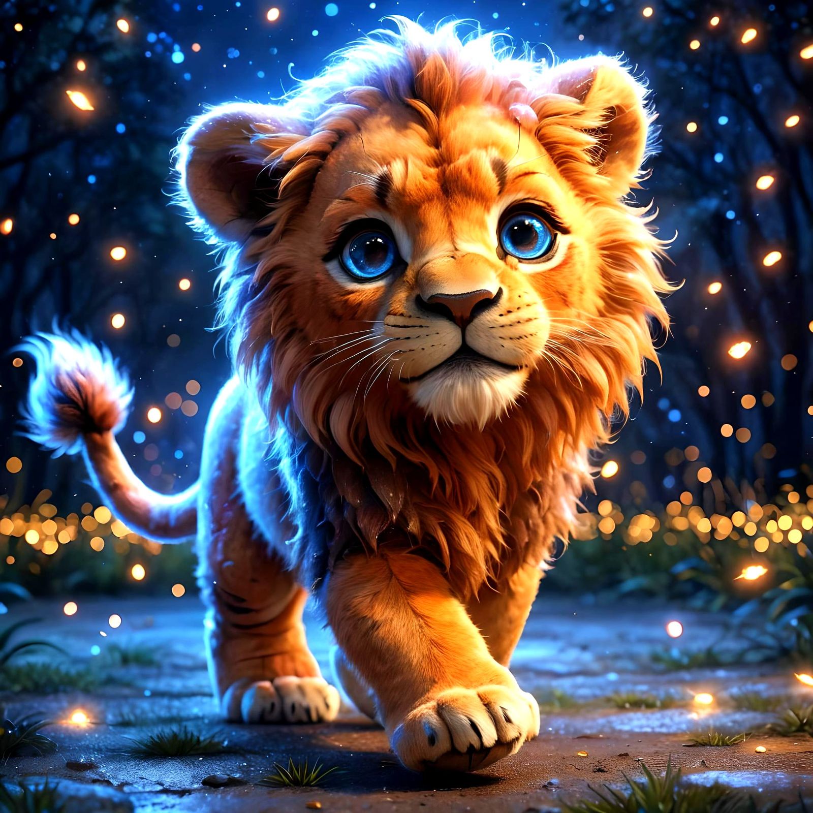 Adorable Orange Lion in Hyper-Realistic Digital Art