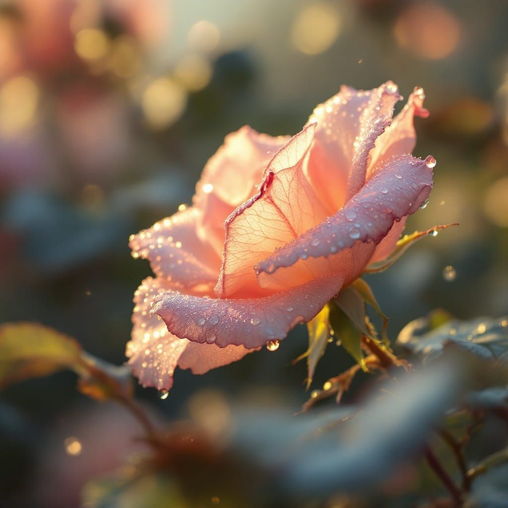 Glowing Rose Petal in Misty Atmosphere