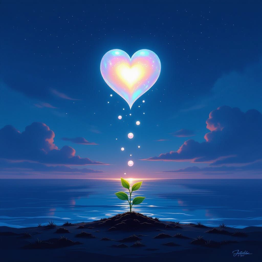 Ethereal Heart Tears Nurture Hope in Twilight Sky