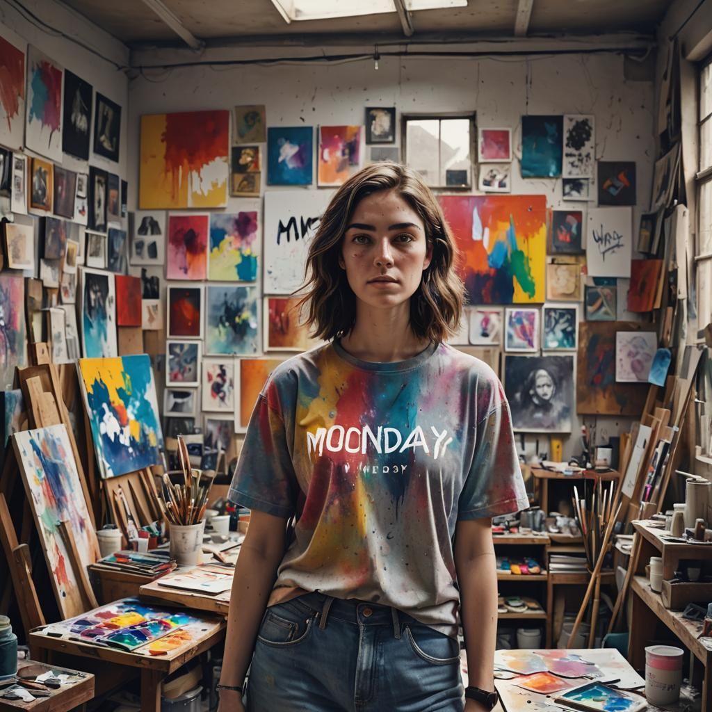 Artist in Studio with Monday Canvas, Digital Art