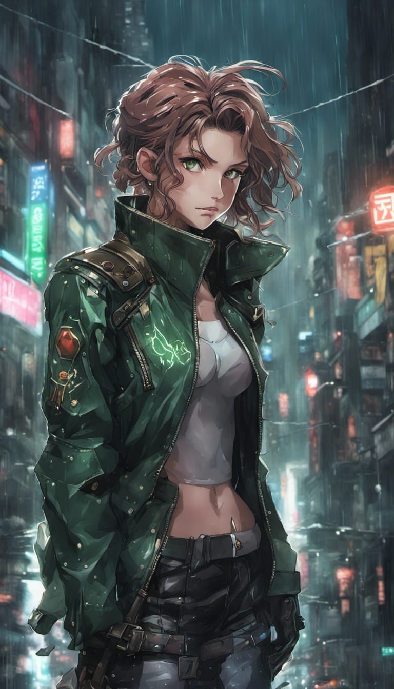 Cyborg Sailor Jupiter in Cyberpunk City