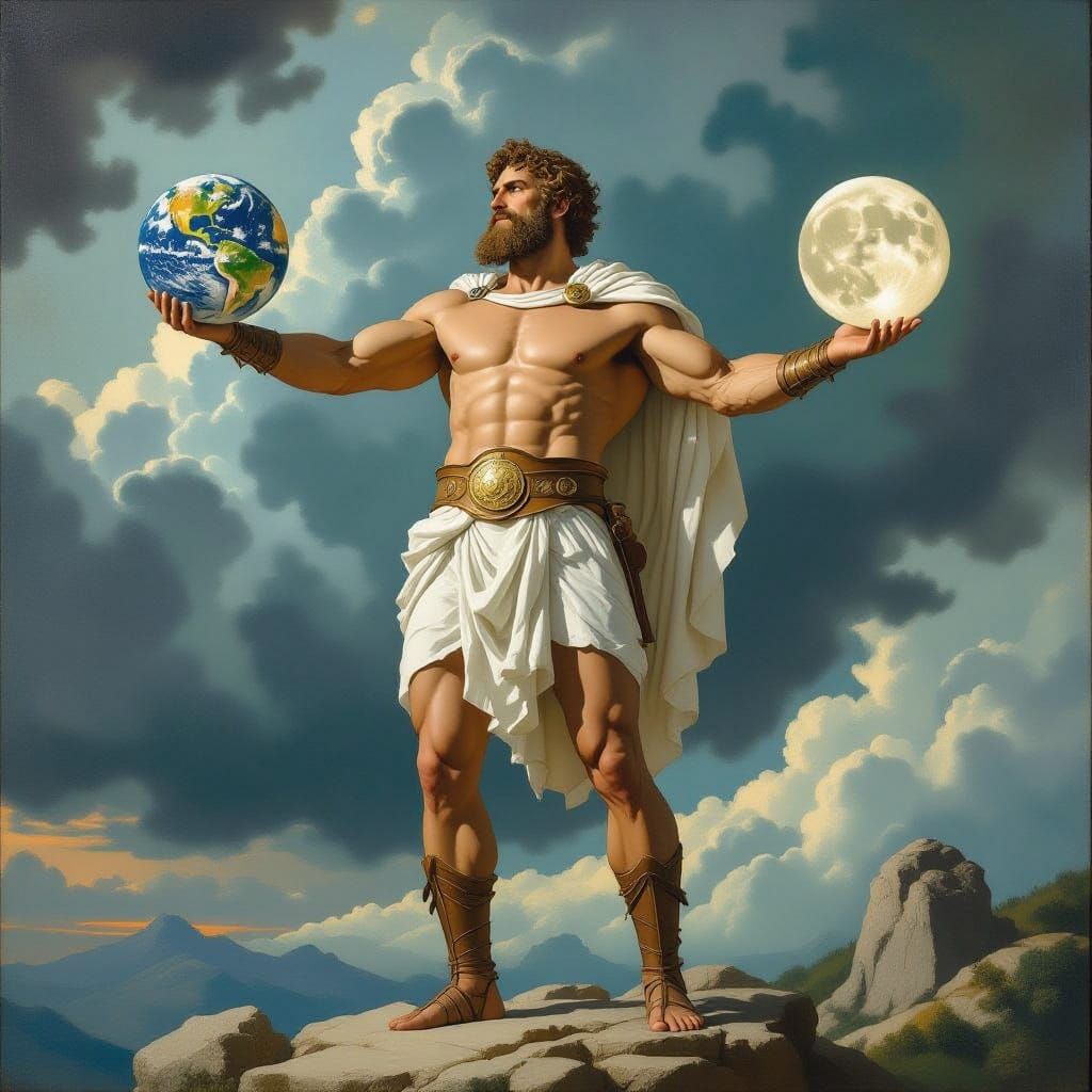 Atlas Holds Earth and Moon on Mount Olympus
