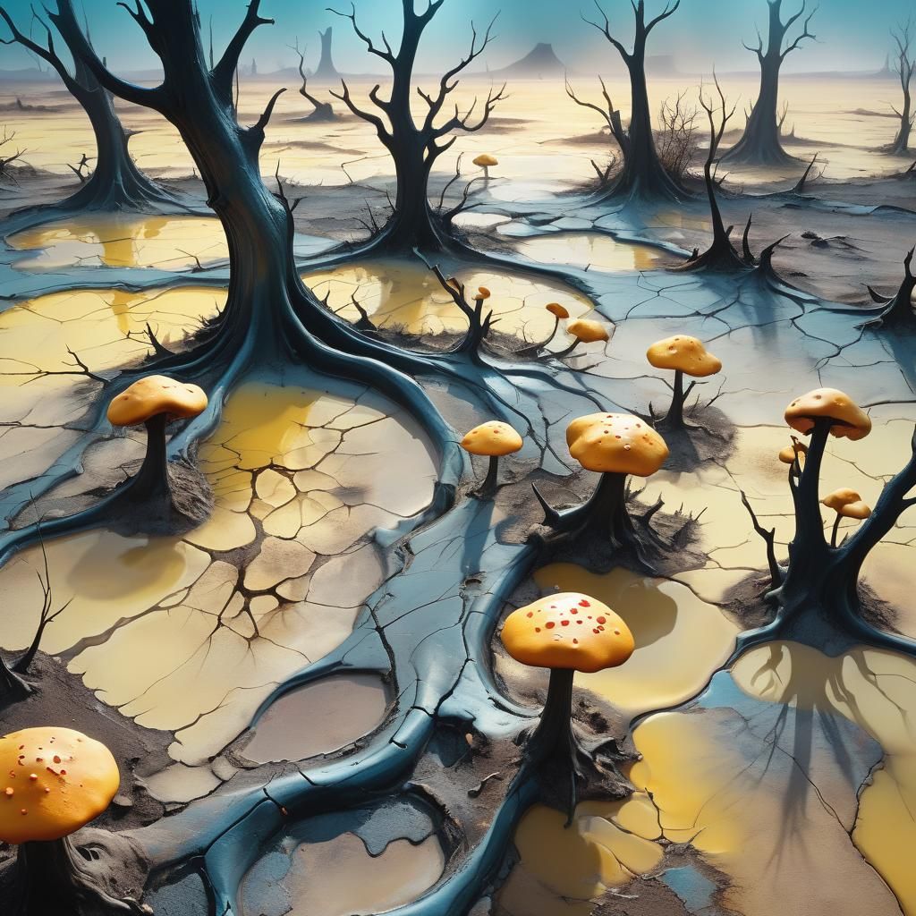 Surreal Filthy Landscape with Melting Objects