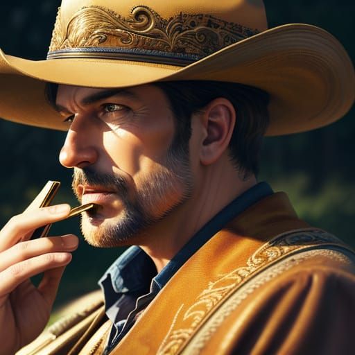 Harmonica Player with Landscape, Splash Art Style