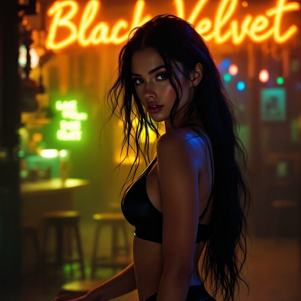 Mysterious Woman in Neon-Lit Nightclub