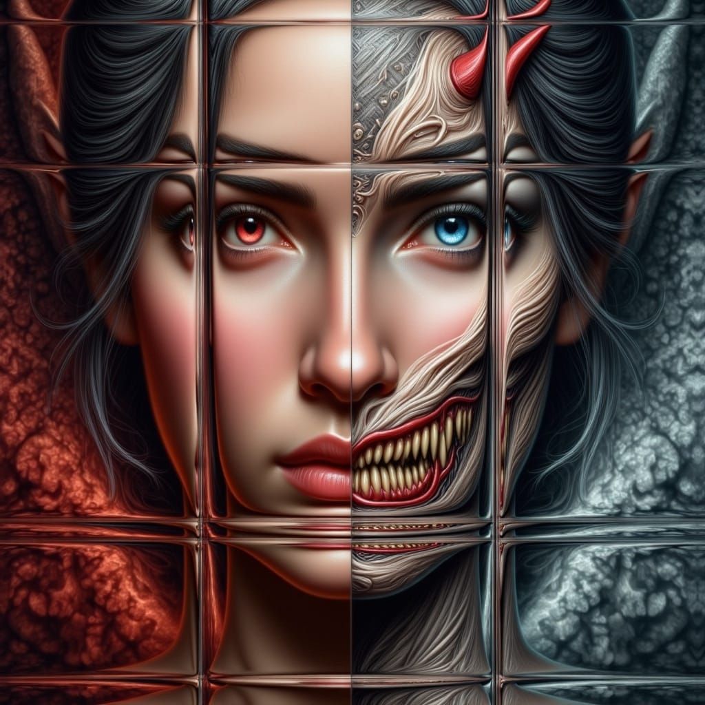 Portrait of Duality in Dark Fantasy Art