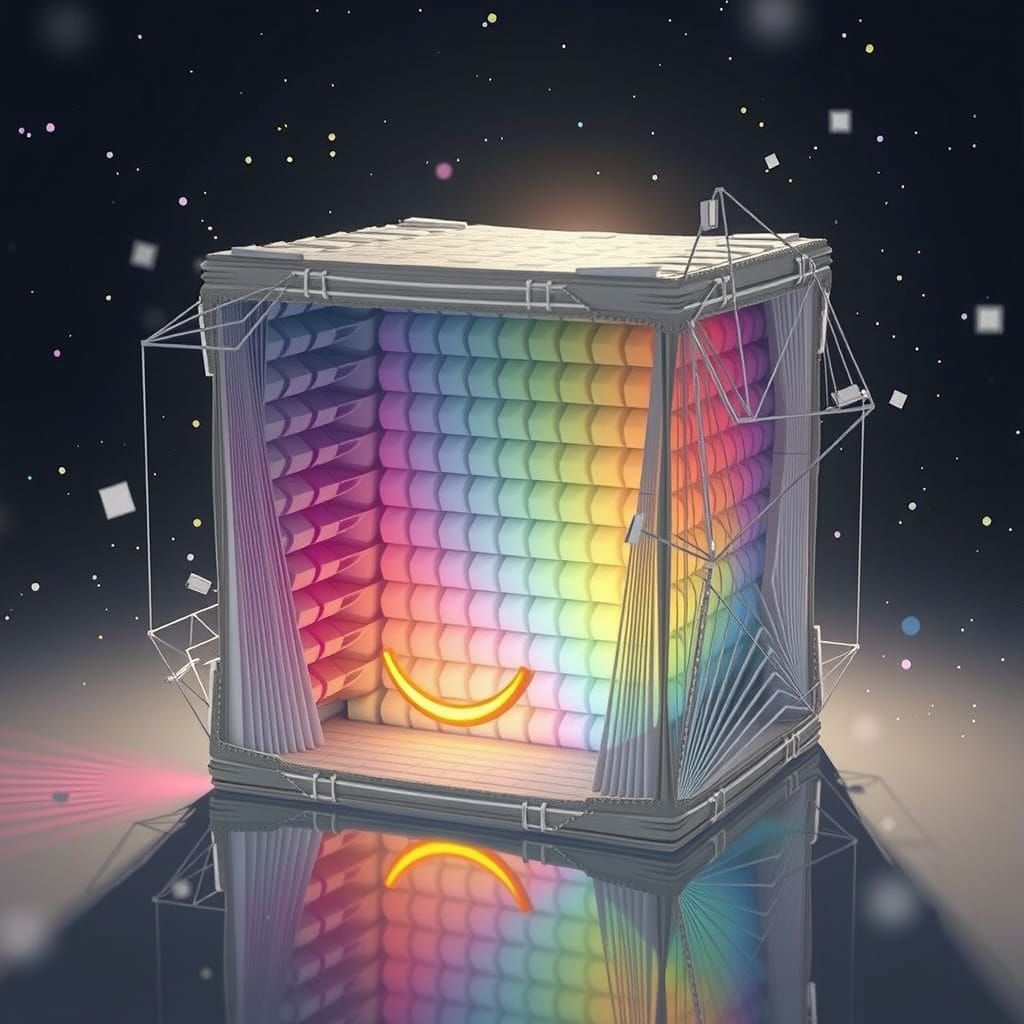 Colossal Cardboard Pyramid with Happy Smile in Golden Hour L...