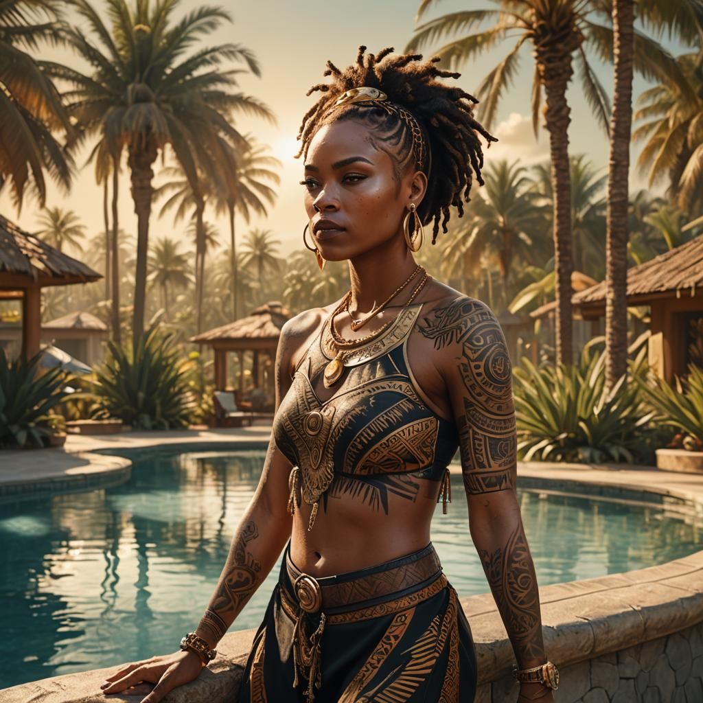 African Goddess Basks in Tropical Paradise