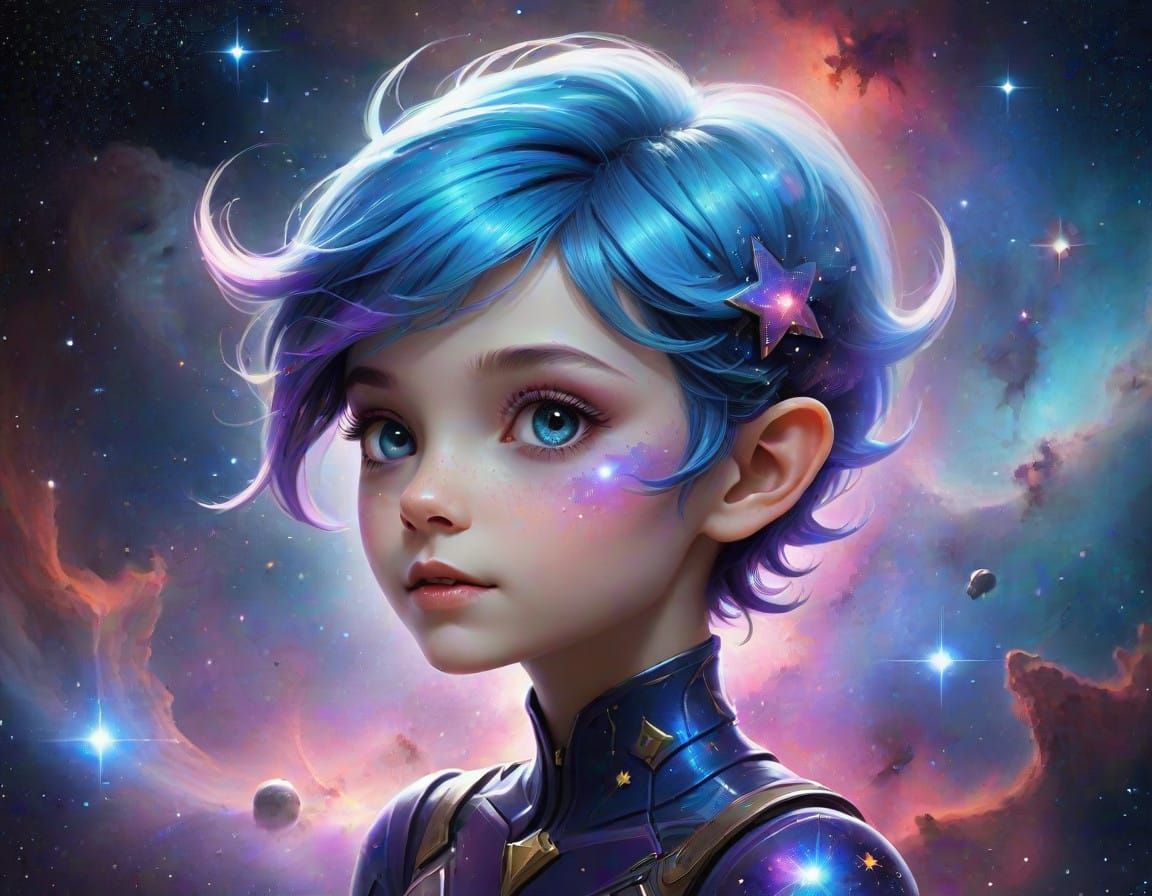 Celestial Pixie Amidst Vibrant Nebula