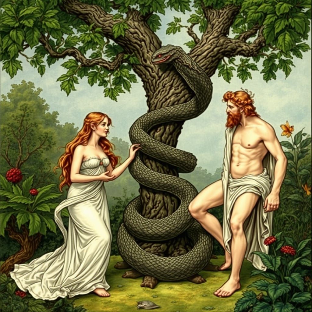 Adam and Eve in Eden, Gustave Doré Style