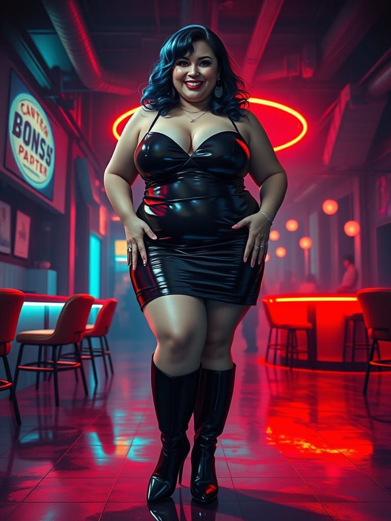 Surreal Oil Painting of a Curvy Woman in Club