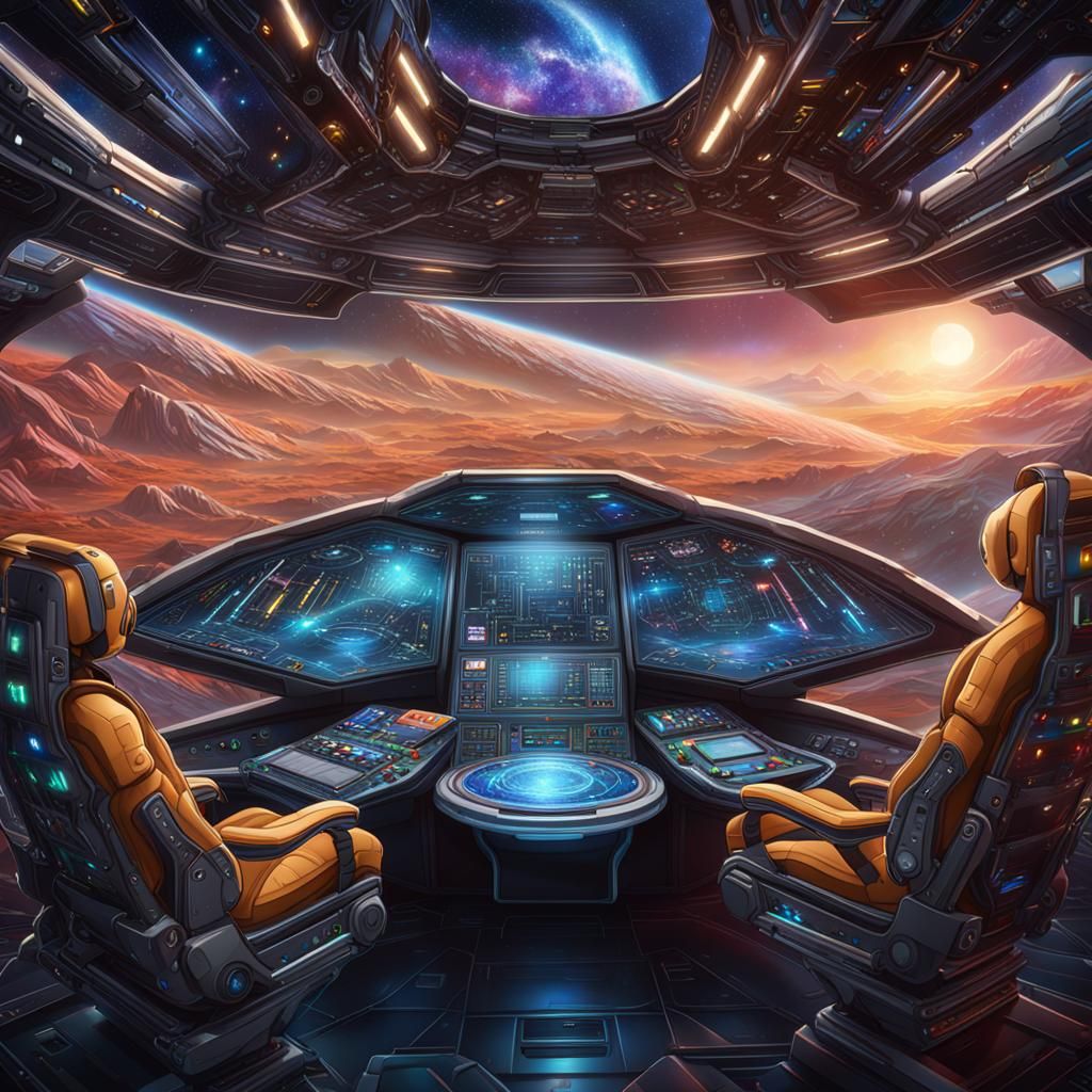 Interstellar Starship Bridge with Holographic Displays