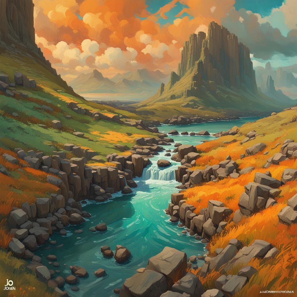 Hyperdetailed Irish Landscape Concept Art in Gouache Style