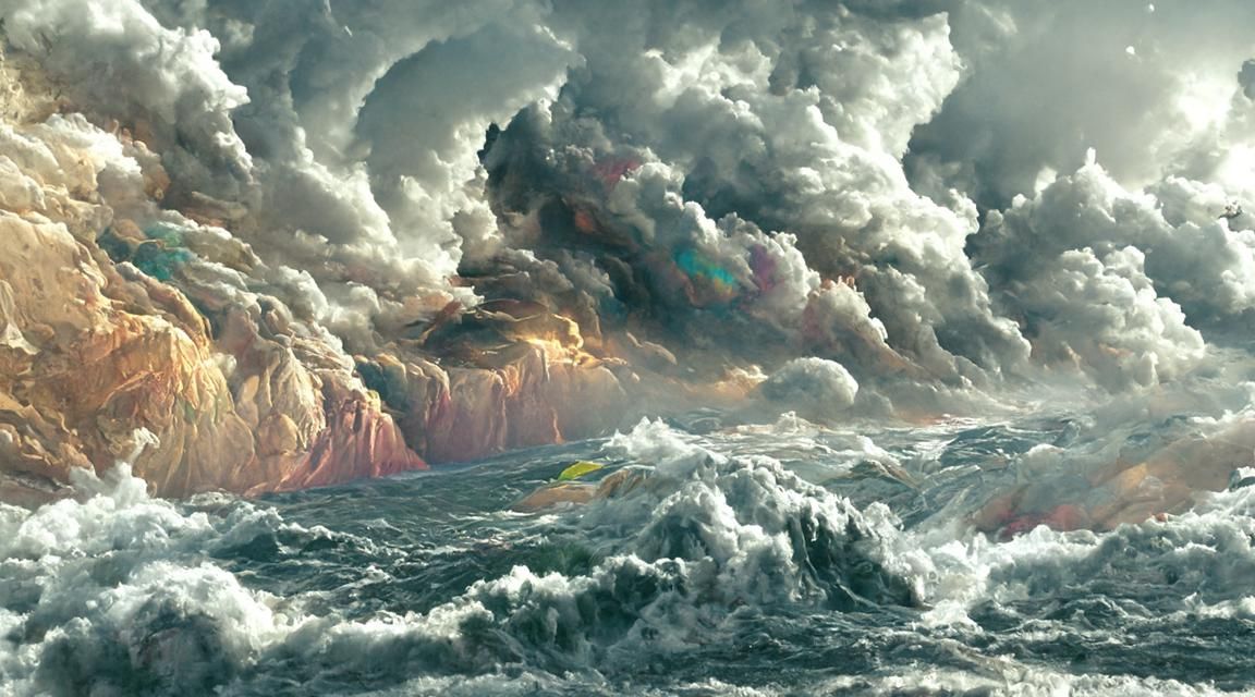 Epic Ocean Storm at Night in Romanticism Style