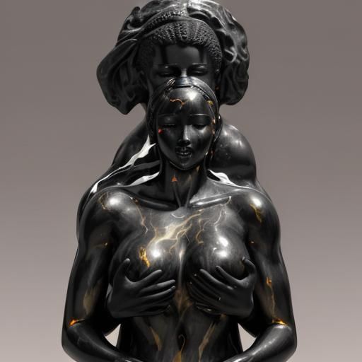 Black Marble Sculpture: White Man Kissing African Woman