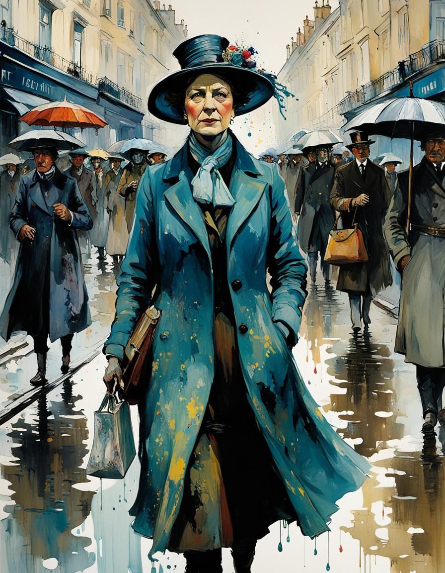 Protest March in Pointillist Style with Marbling