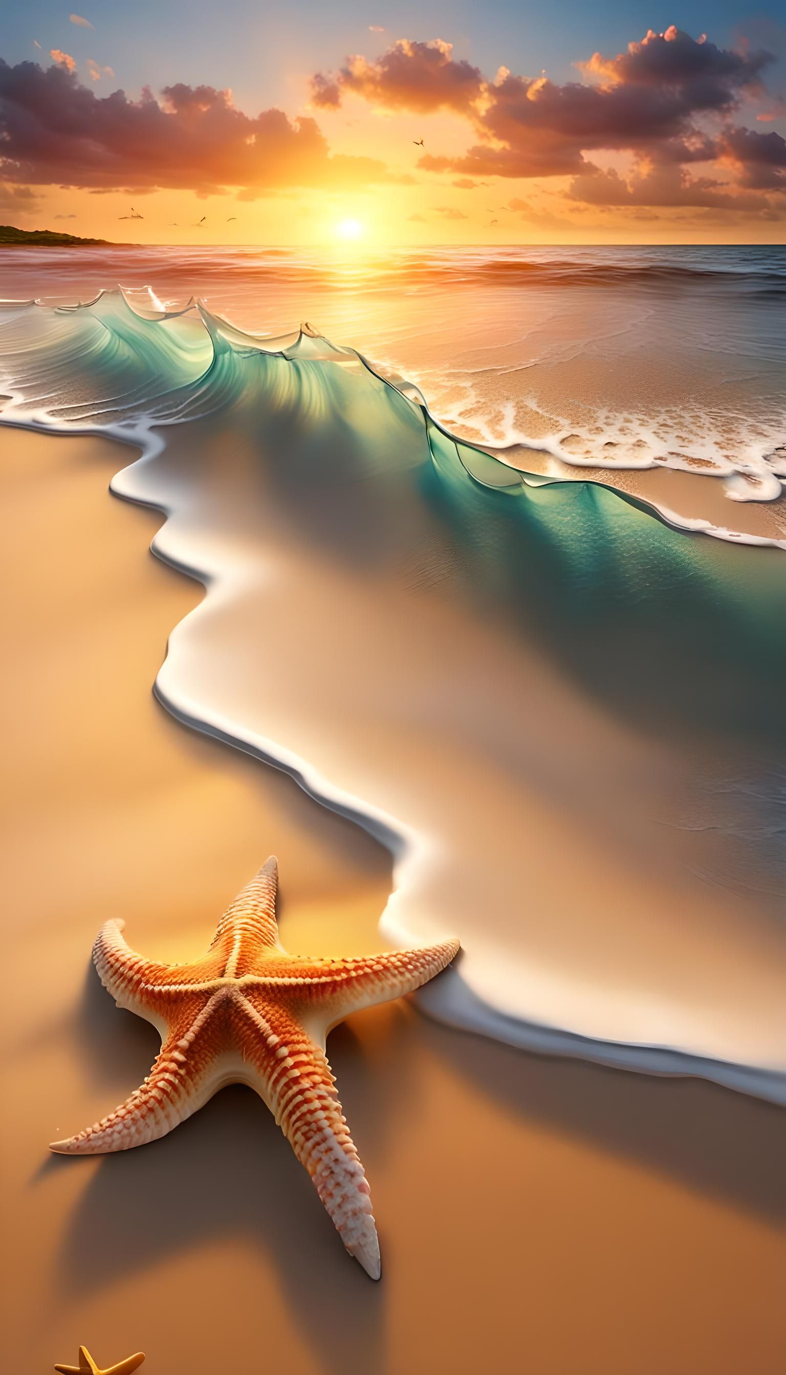 Vibrant Sunset Beach Scene in 3D Rendering