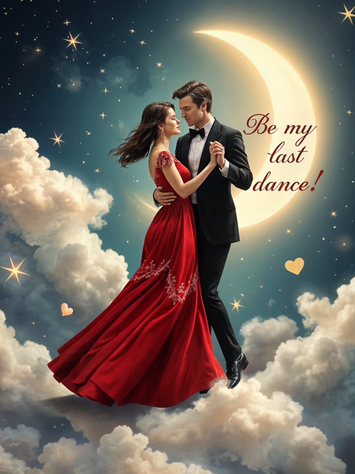 Romantic Couple Dancing Under Crescent Moon