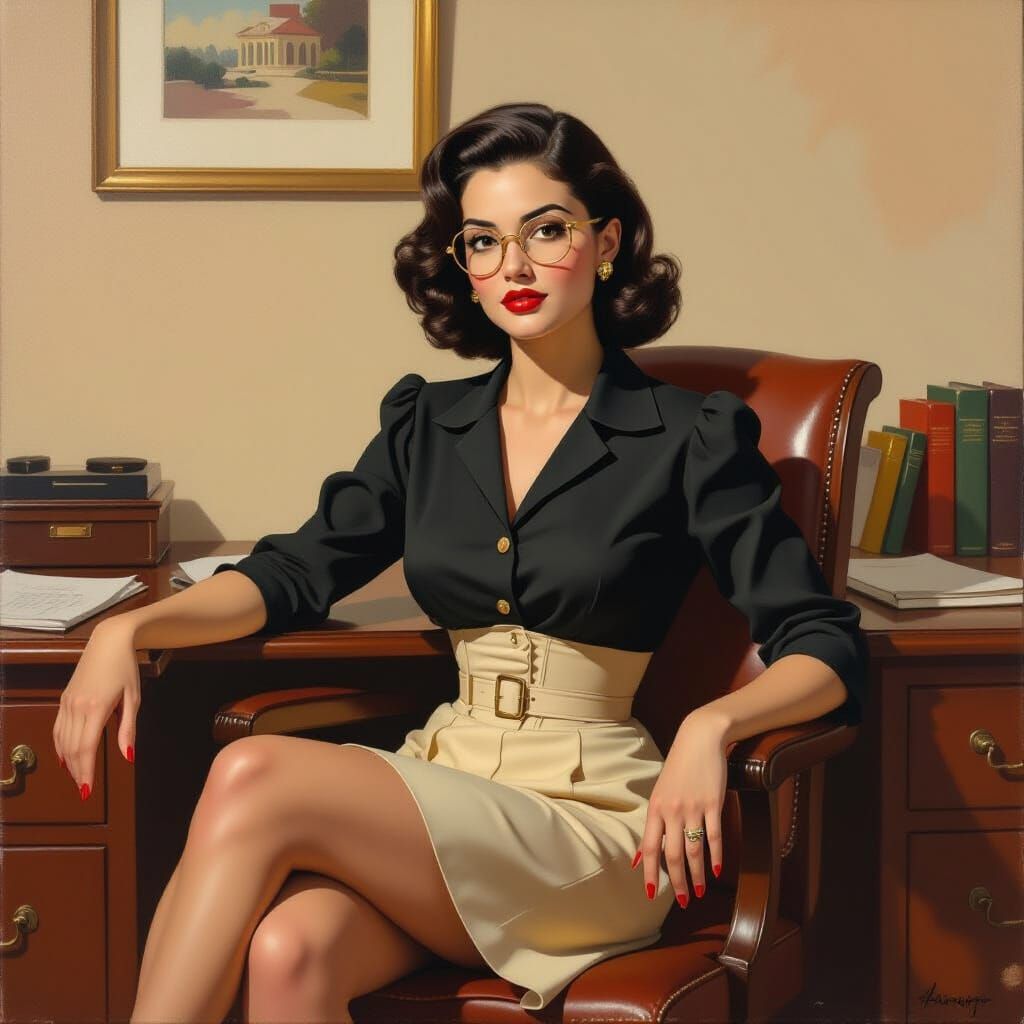 1950s Accountant in Oil Painting Style