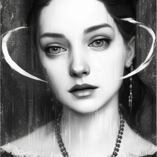 Anne Boleyn Noir Portrait in Art Nouveau Style