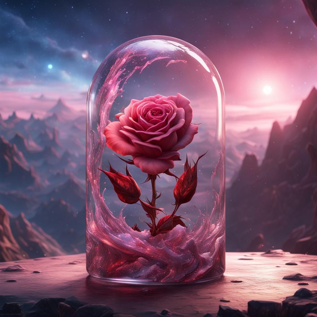 Rose in Glass Mountain Galaxy: Detailed Matte Painting