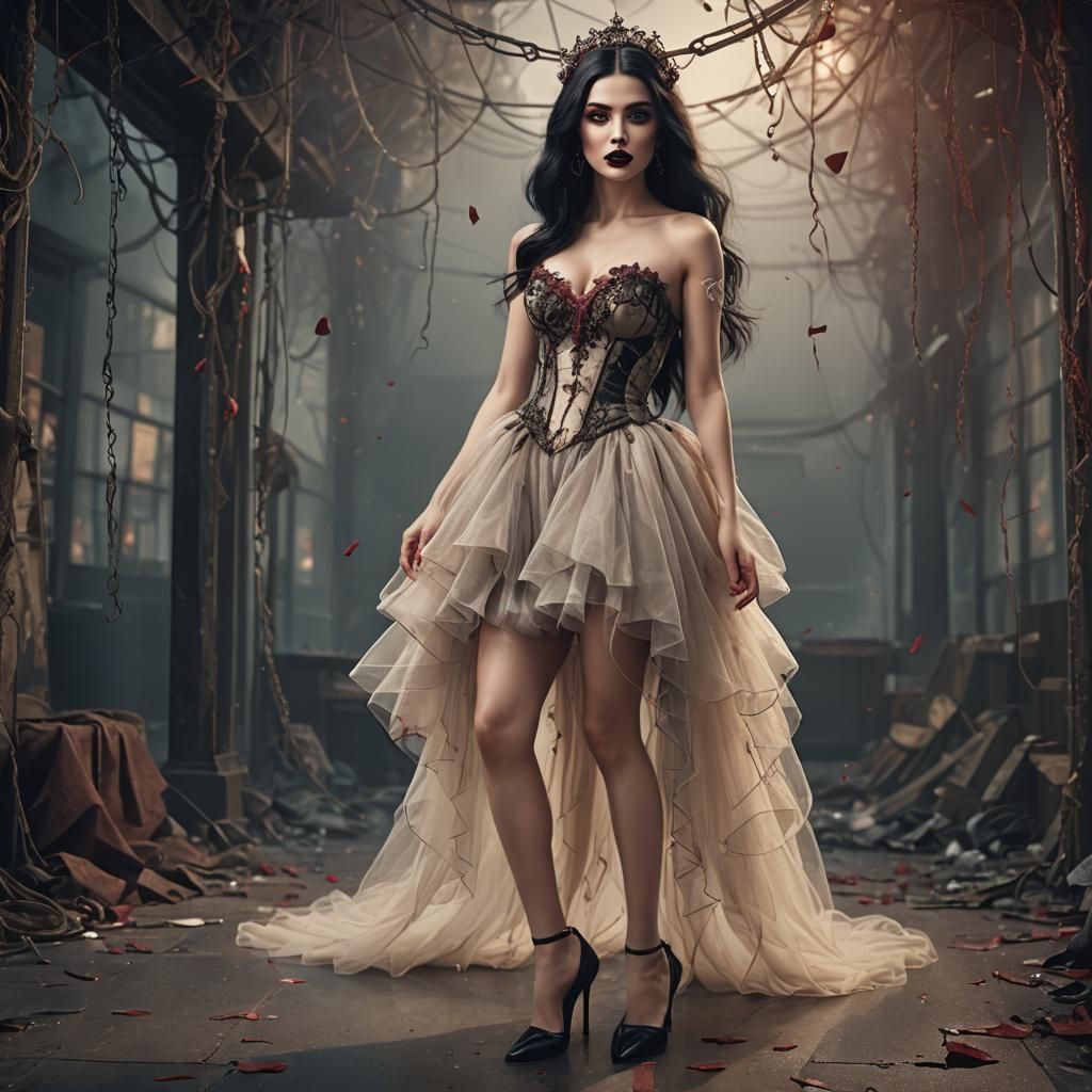 Elegant Woman in Tulle: Detailed Matte Painting