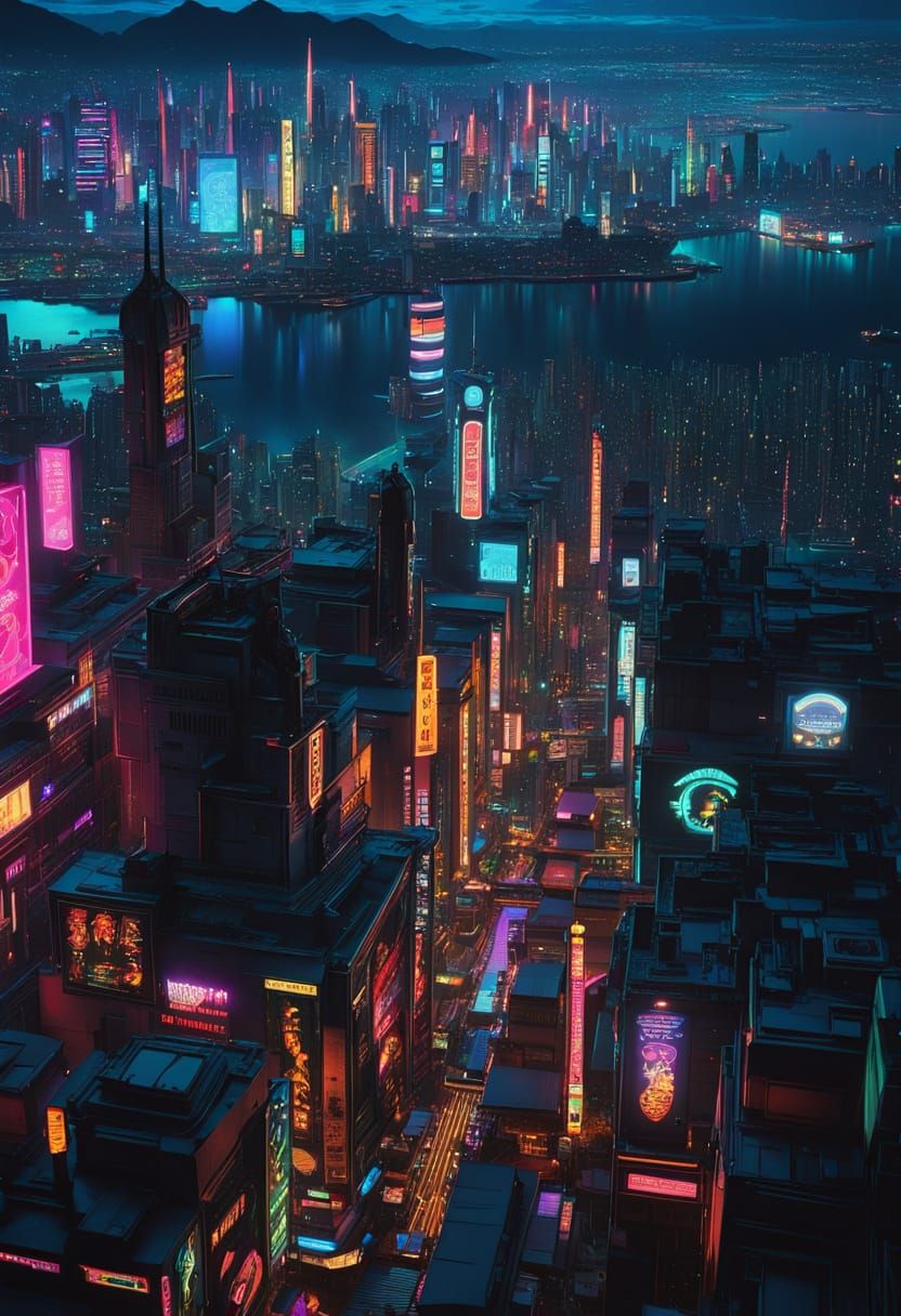 Cyberpunk Metropolis at Night in Cinematic Style