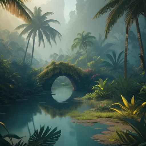 Tshisekedi and Putin in Tropical River, Fantasy Art