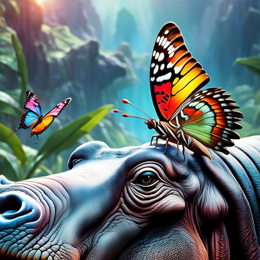 Butterfly on Hippo Nose: Digital Matte Painting